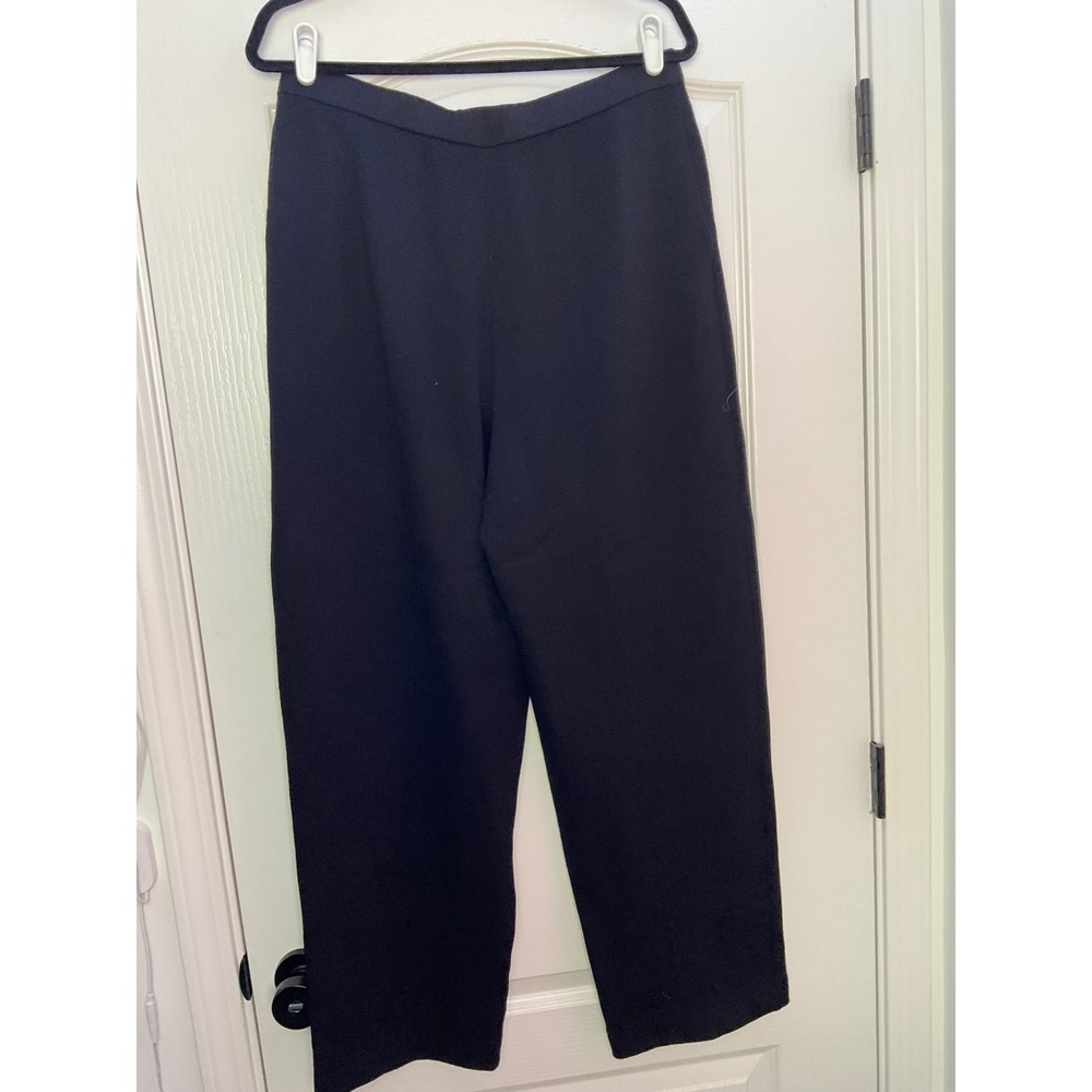St John Basics Marie Gray Black Santana Knit Wide Leg Pleated Pants Womens 16 - Picture 2 of 8